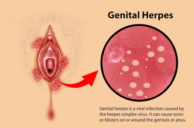 Vetor infográfico de herpes genital com explicação