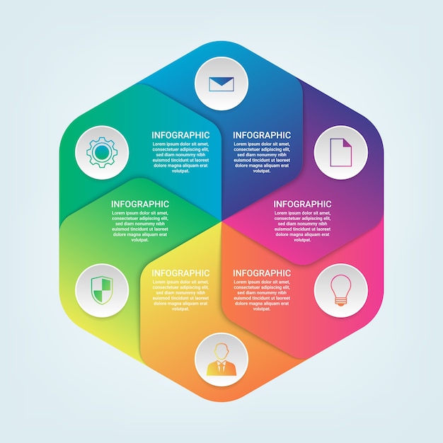 Infográfico de hexágono colorido