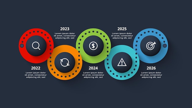 Vetor infográfico de linha de tempo com modelo de 5 elementos para apresentações de negócios na web