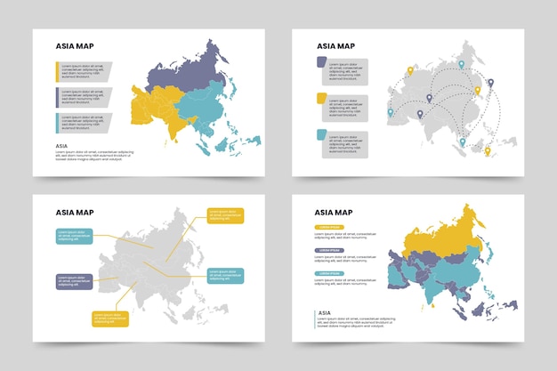 Infográfico de mapa da ásia plana