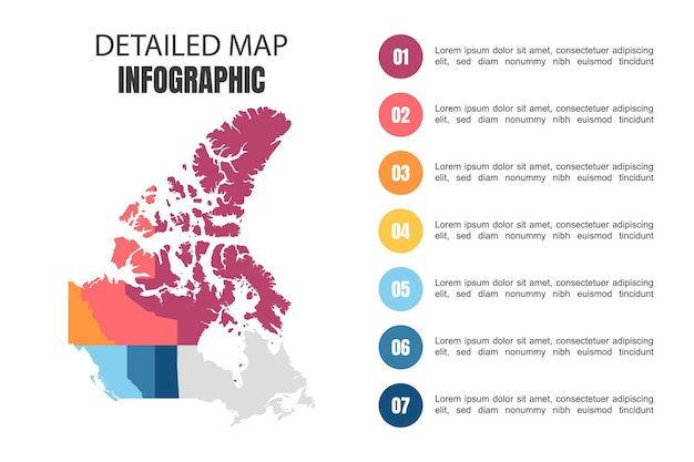 Vetor infográfico de mapa detalhado moderno do canadá