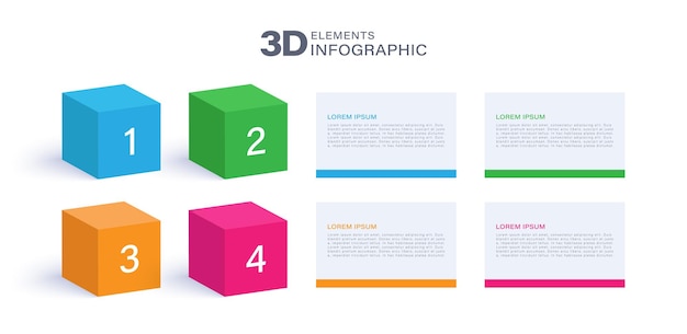 Infográfico de marketing com cubos 3D e 4 etapas Modelo vetorial de design infográfico
