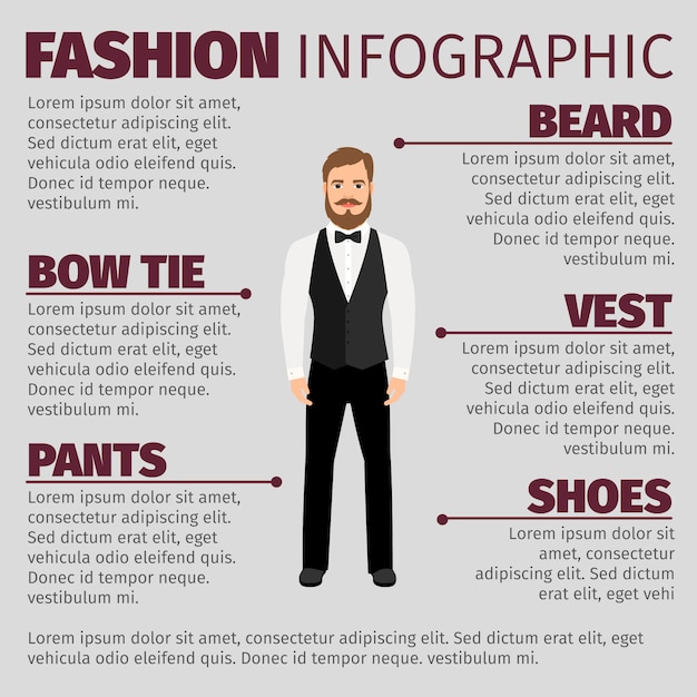 Infográfico de moda com homem hipster barbudo