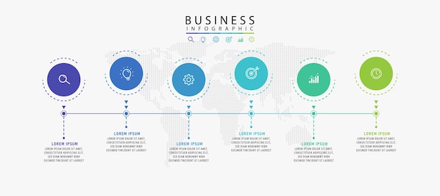 Infográfico de modelo de etiqueta em conceito de vetor com ícones 6 opções ou etapas infográficos