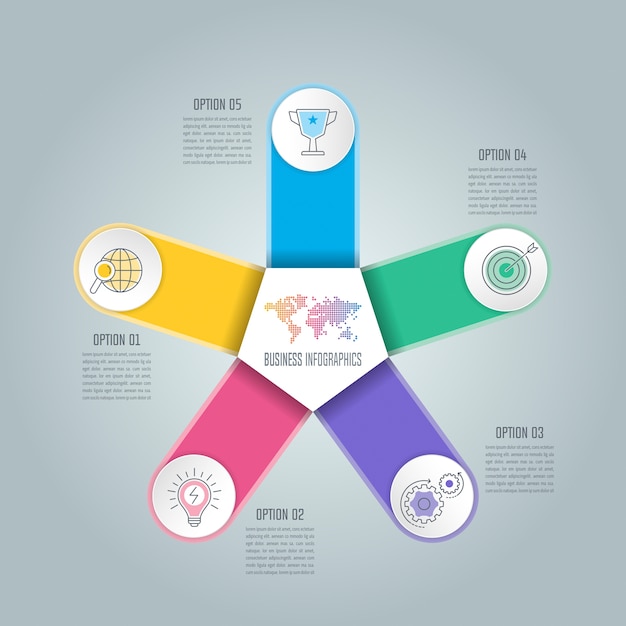 Infográfico de negócios com 5 opções.