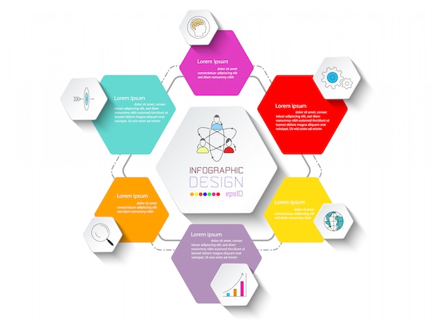 Infográfico de negócios com 6 etapas.