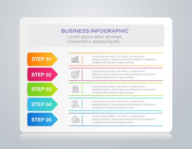 Infográfico de negócios modelo com 5 etapas