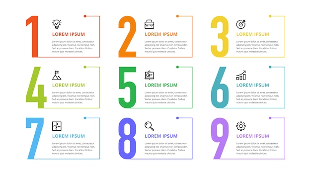 Infográfico de números para opções de negócios, etapas, processos