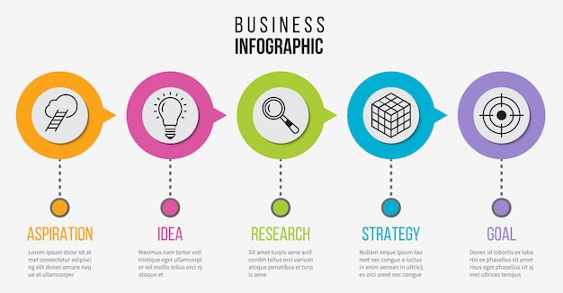 Infográfico de passo. diagrama de negócios de processo para apresentação. linha do tempo com 5 opções