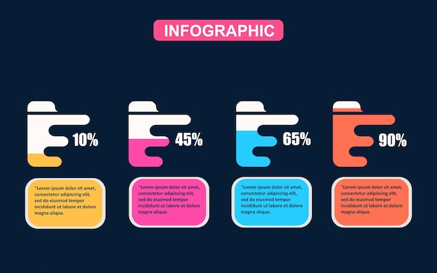 Infográfico de pasta com preenchimento percentual para apresentação 4 opções ou etapas