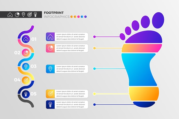 Infográfico de pegada de gradiente com detalhes