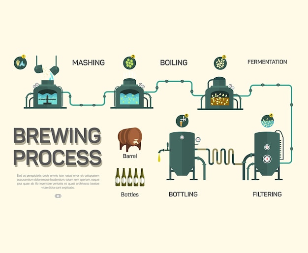 Infográfico de processo de fabricação de cerveja estilo simples