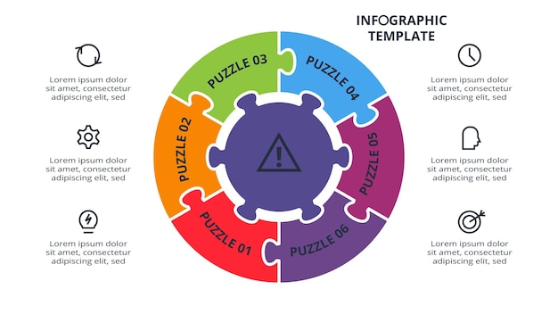 Infográfico de quebra-cabeça com 6 elementos apresentações ilustração vetorial Modelo para web