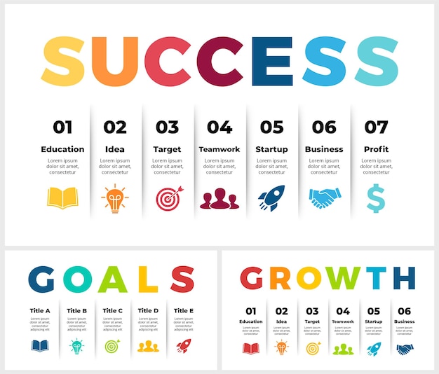 Infográfico de sucesso diagrama de papel com etapas e opções