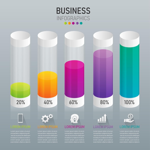 Infográfico de tubo de barra de negócios com ícone de marketing pode ser usado para layout de apresentações de processo.