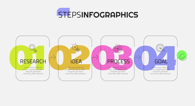 Vetor infográfico de vetor na moda linear e neomórfico design de opções ou etapas. infográficos passo a passo. neomorfismo