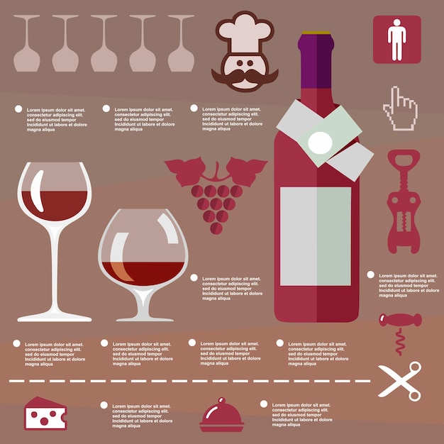 Vetor infográfico de vinho de ilustração em design plano