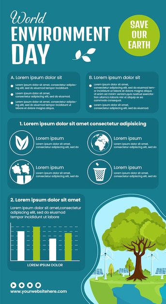 Infográfico do Dia do Meio Ambiente, desenho animado plano, modelos desenhados à mão, ilustração de fundo