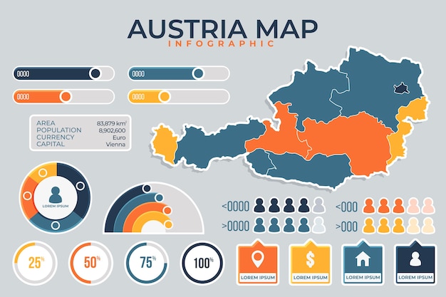 Vetor infográfico do mapa colorido da áustria em design plano