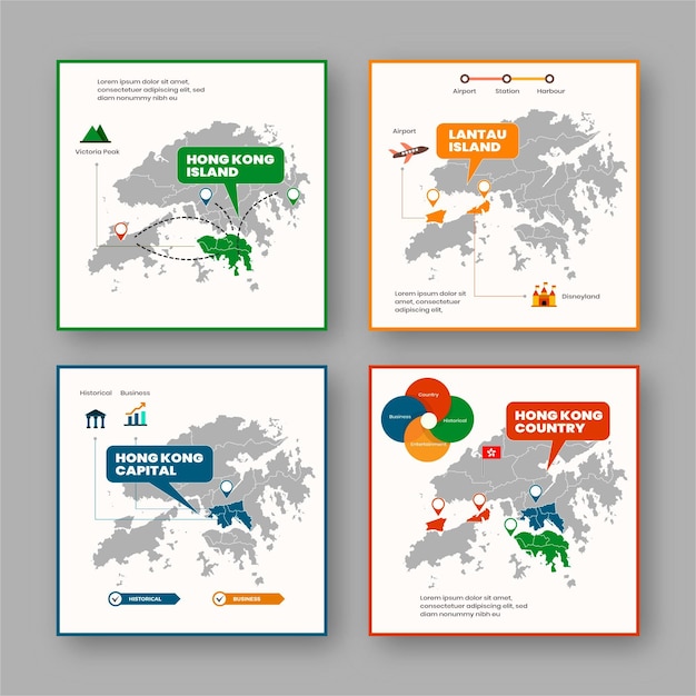 Infográfico do mapa de hong kong em design plano