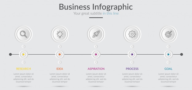 Infográfico elementos para o conteúdo com ícones e opções ou etapas.