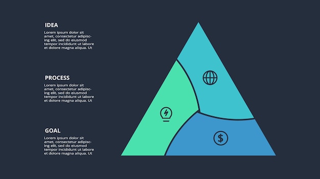 Vetor infográfico escuro abstrato com modelo de 6 elementos para web em uma apresentação de negócios de fundo preto