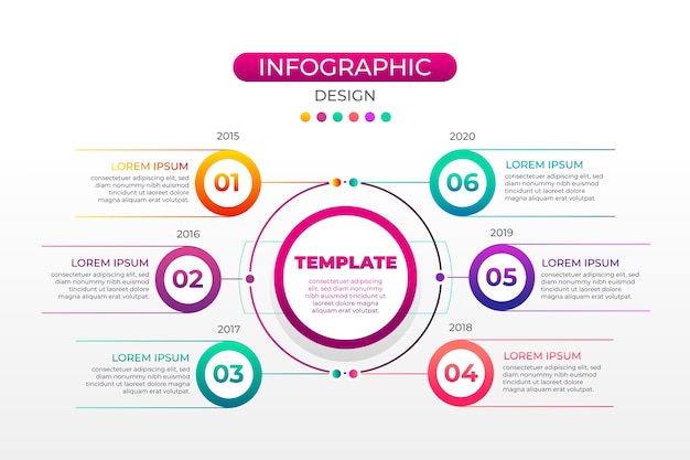 Infográfico gradiente multicolorido com etapas