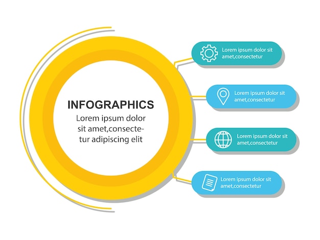 Infográfico, gráfico de processo de dados de negócios, diagrama com etapas, opções, peças ou processos