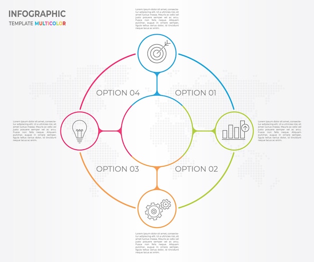 Infográfico linha fina círculo design 4 opções.