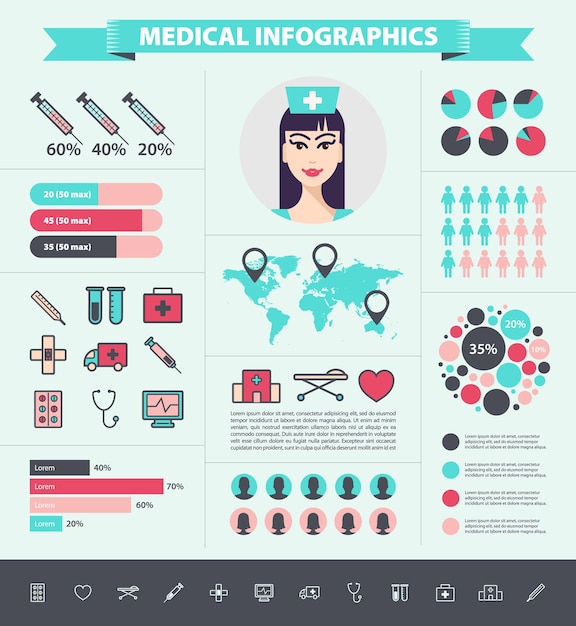 Vetor infográfico médico com ícones, estilo moderno