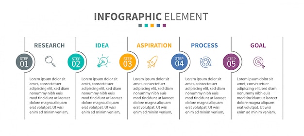 Infográfico modelo com ícones e 5 opções ou etapas