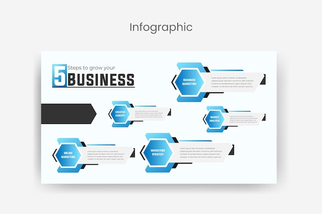 Vetor infográfico modelo de apresentação de negócios design vetor premium 5 passos infográfico