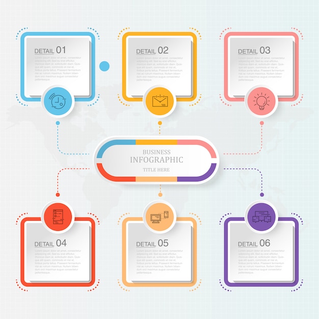 Infográfico moderno com seis etapas