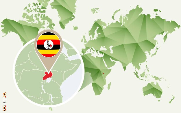 Infográfico para o mapa detalhado de uganda de uganda com bandeira