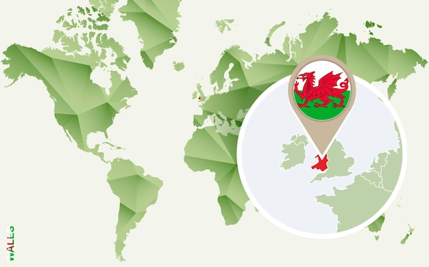 Infográfico para o mapa detalhado do país de gales do país de gales com bandeira