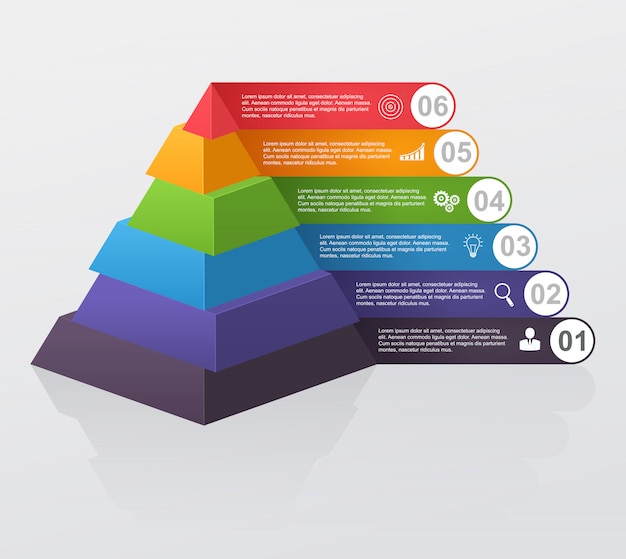 Vetor infográfico pirâmide multinível com números e ícones de negócios.