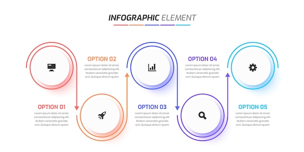 Infográfico profissional de 5 opções com processos de opções de ícone 5