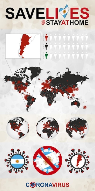 Vetor infográfico sobre o coronavírus na argentina fique em casa salvar vidas argentina bandeira e mapa