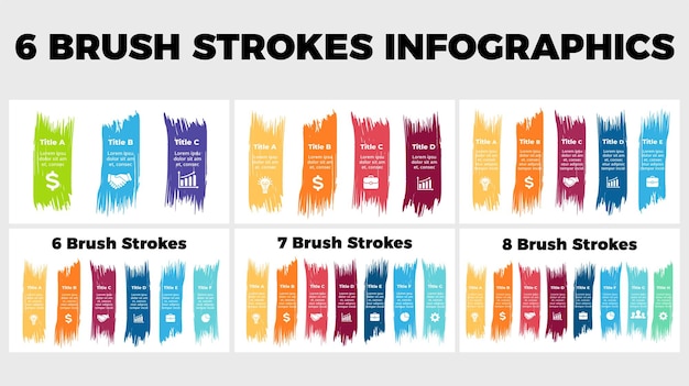 Infográficos 3 4 5 6 7 pinceladas de 8 etapas modelo de slide de apresentação elementos de banner criativos