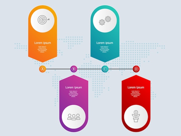 Infográficos abstratos de linha do tempo de banner horizontal com ícones de negócios