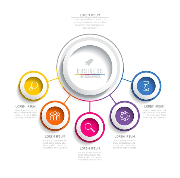 Infográficos. apresentação e gráfico. etapas ou processos. opções número design de modelo de fluxo de trabalho. 5 etapas.