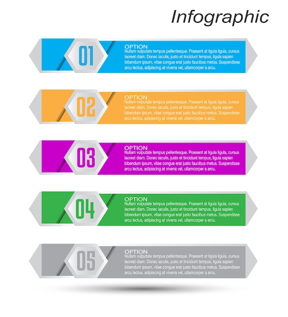 Infográficos com etapas e opções, banner para design de negócios e modelo de site