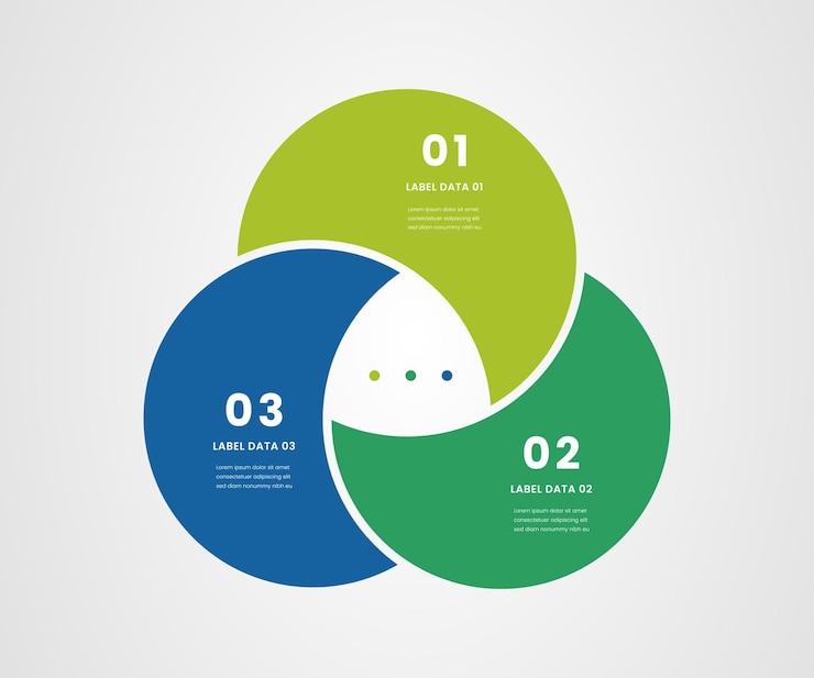 Vetor infográficos com seções coloridas gráfico de torta plano com opções de 3 etapas partes