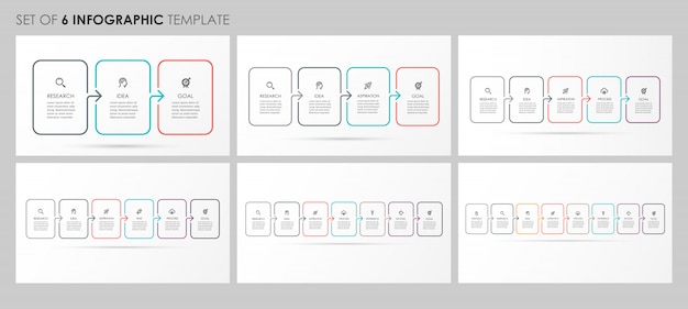 Infográficos conjunto com ícones e 3, 4, 5, 6, 7, 8 opções ou etapas. Conceito de negócios.