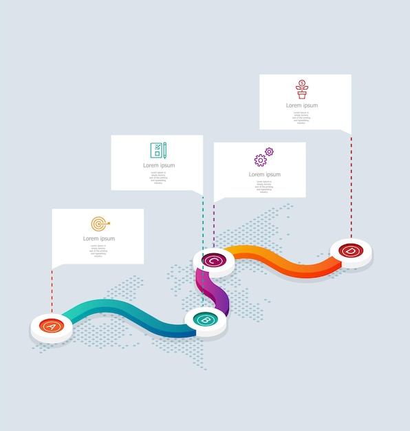 Infográficos da linha do tempo isométrica abstrata 4 etapas