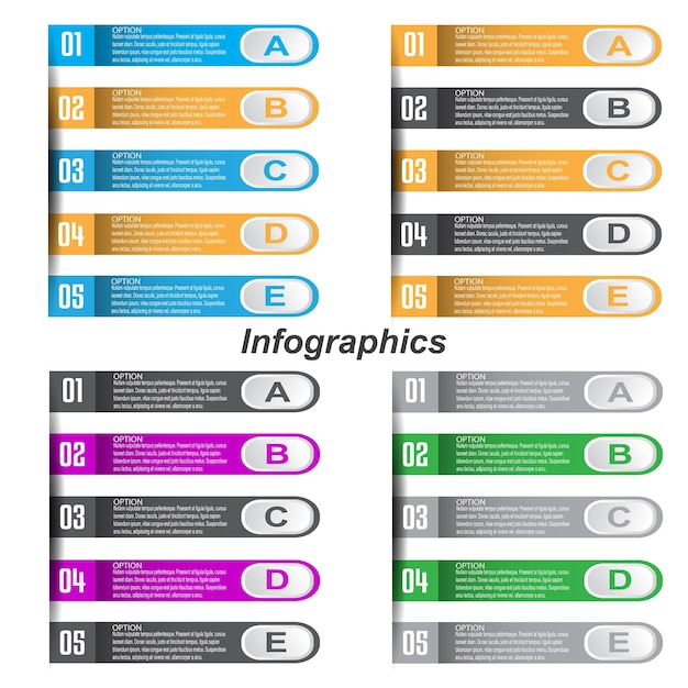 Infográficos de coleção com banner de etapas e opções para design de negócios e modelo de site