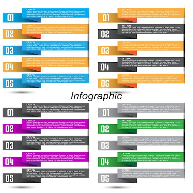 Infográficos de coleção com etapas e opções