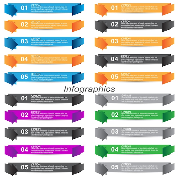 Infográficos de coleção com etapas e opções