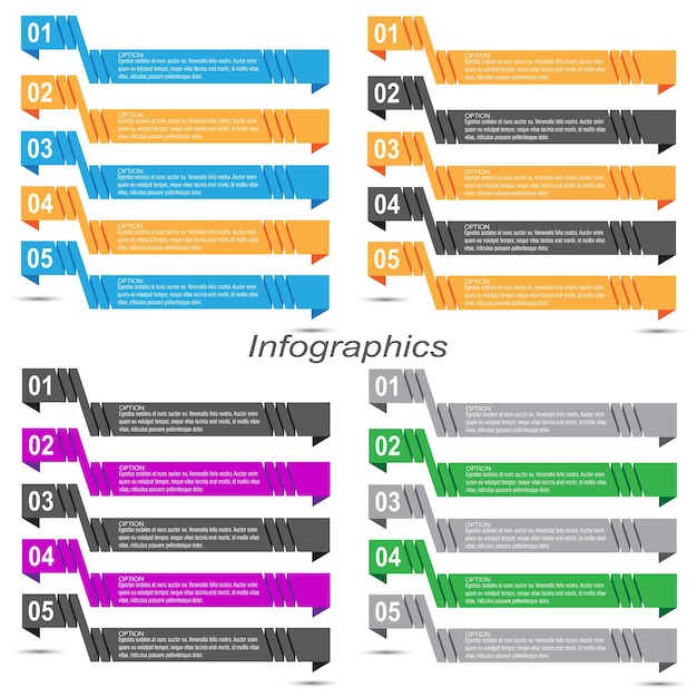 Infográficos de coleção com etapas e opções