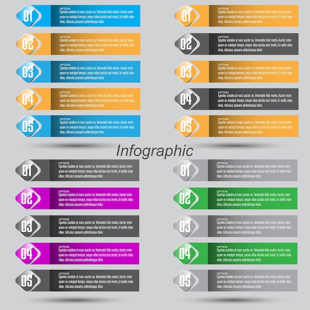 Infográficos de coleção com etapas e opções